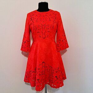 Edge & Miss Women's Dress Embroidered Eyelet Red Color 3/4 Sleeve Size L